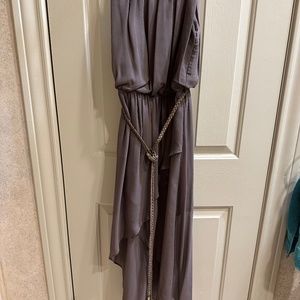 Women’s high low dress with faux leather accents